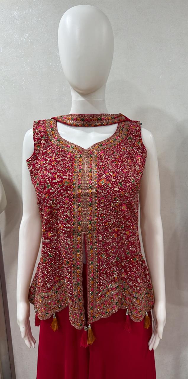 Ruby Embroidered Sharara Set