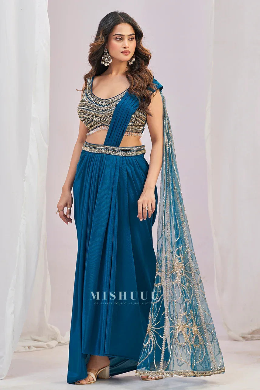 Teal Aura Concept Saree - MishUUU