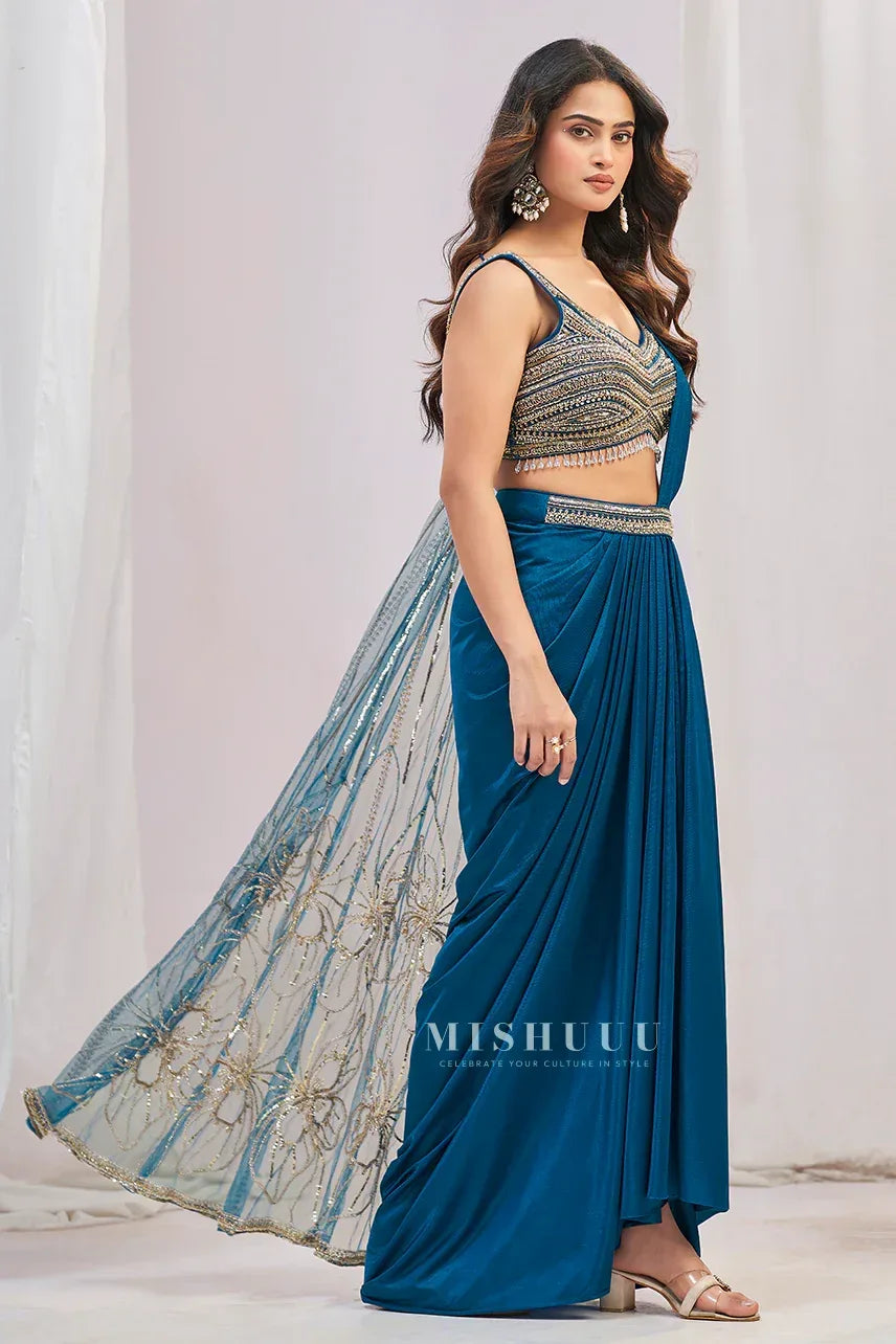 Teal Aura Concept Saree - MishUUU