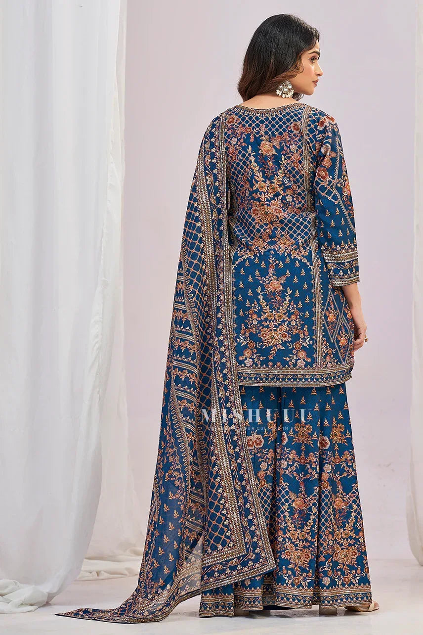 Navy Eden Printed Sharara Set - MishUUU