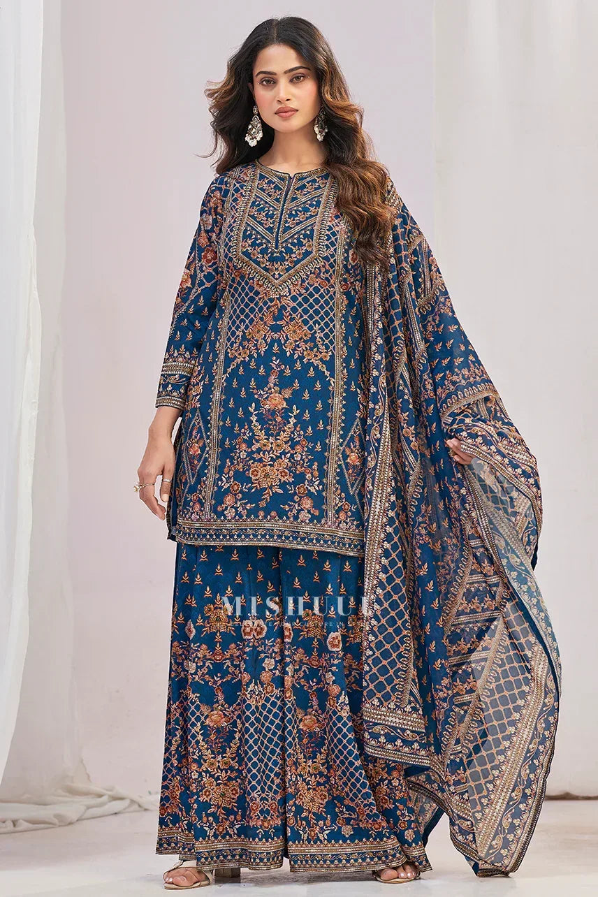Navy Eden Printed Sharara Set - MishUUU