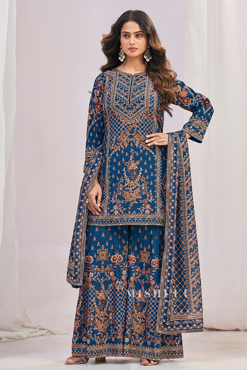 Navy Eden Printed Sharara Set