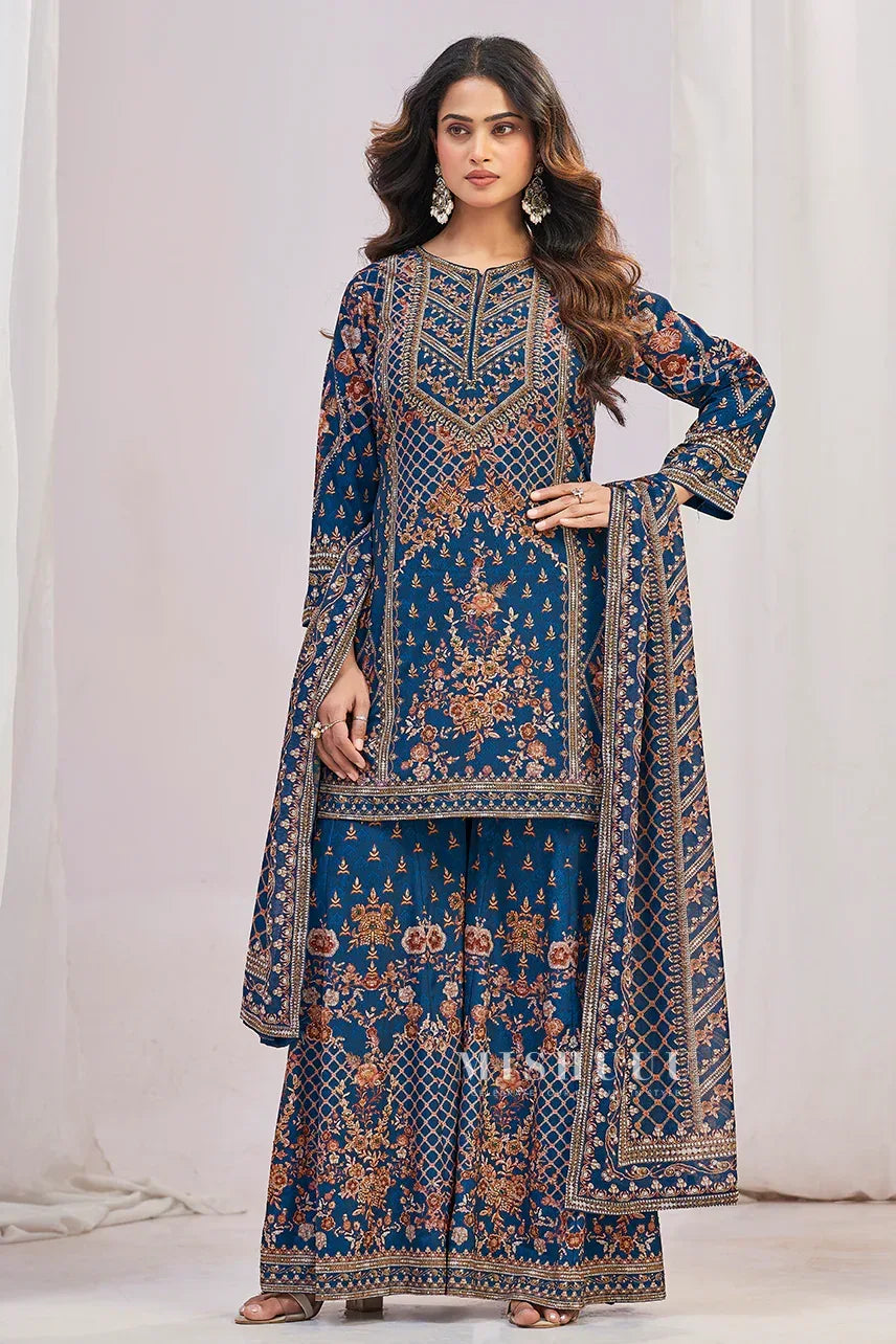Navy Eden Printed Sharara Set - MishUUU