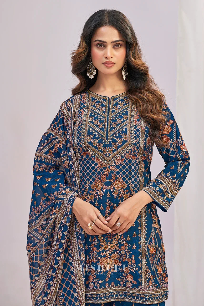Navy Eden Printed Sharara Set - MishUUU