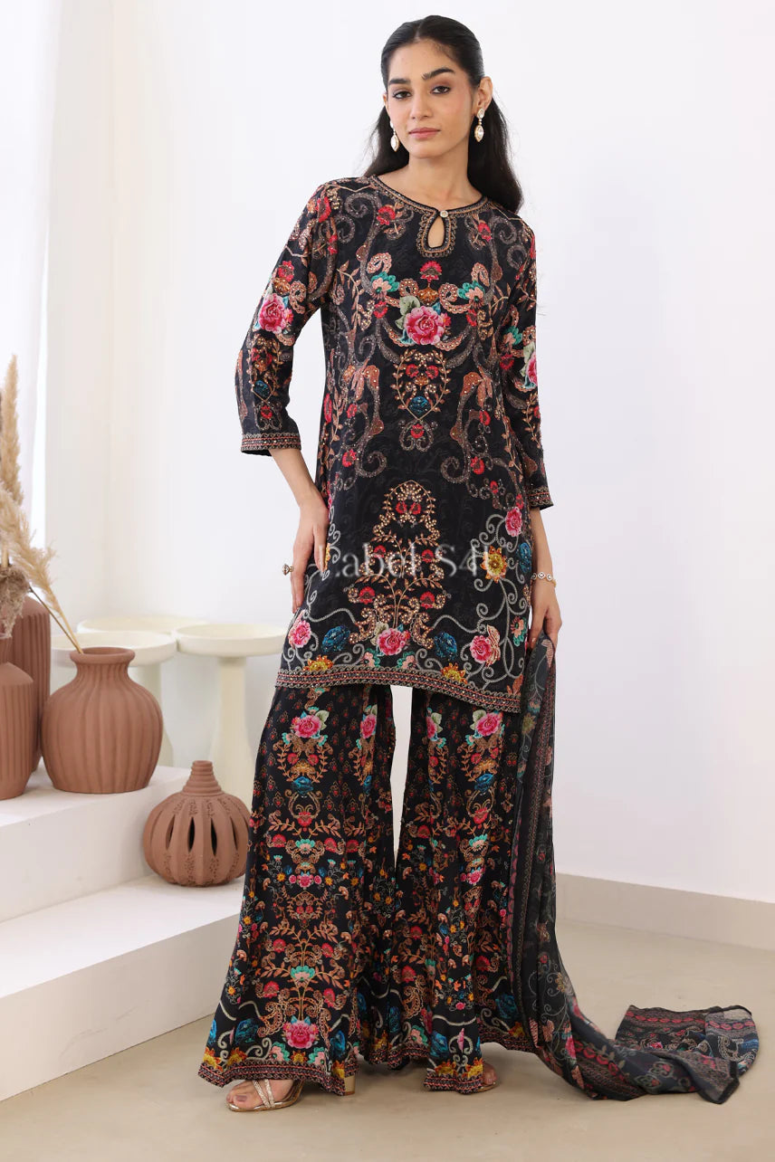 Black Floral Sharara Set | Label S4U