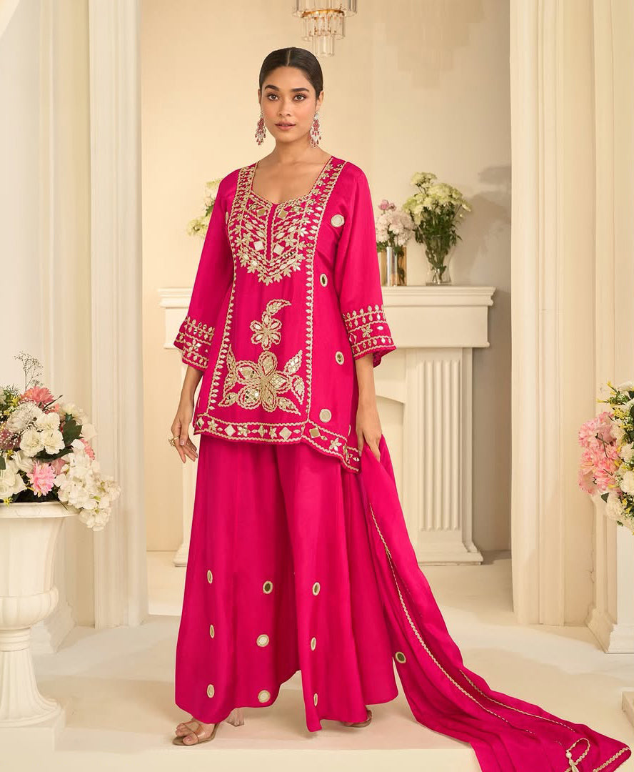 Fuchsia Gold Mirror Sharara Luxe Set