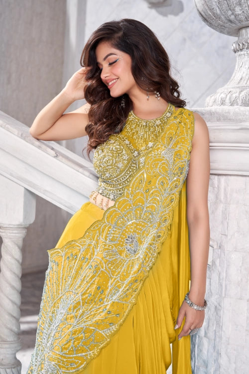 Mustard Yellow Embroidered Sharara Suit Set