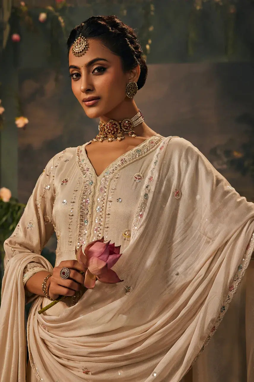 Ivory Gulbahar Embroidered Anarkali Set