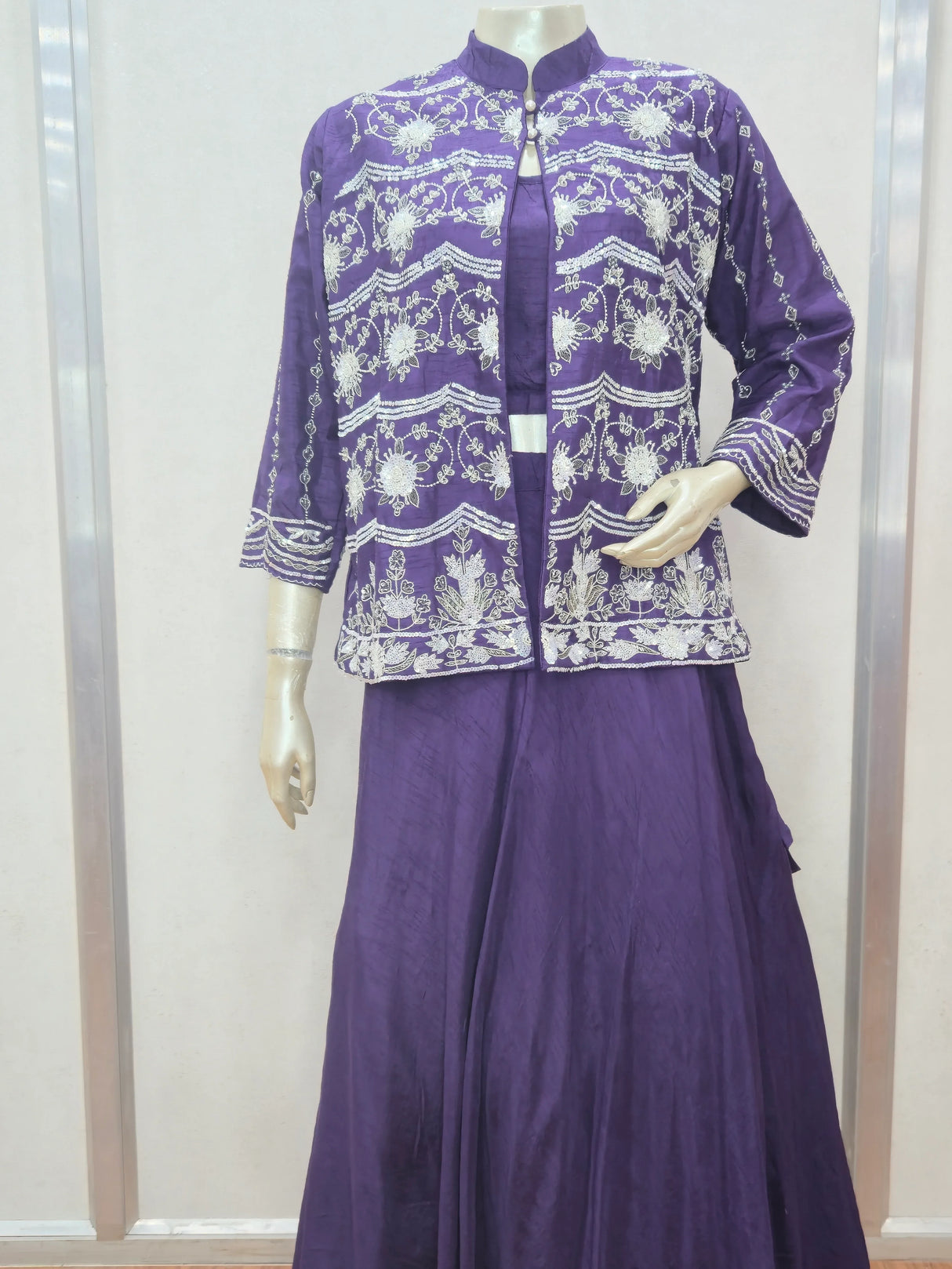 Royal Violet Aura Embroidered Jacket Sharara – Regal Elegance, Redefined - MishUUU