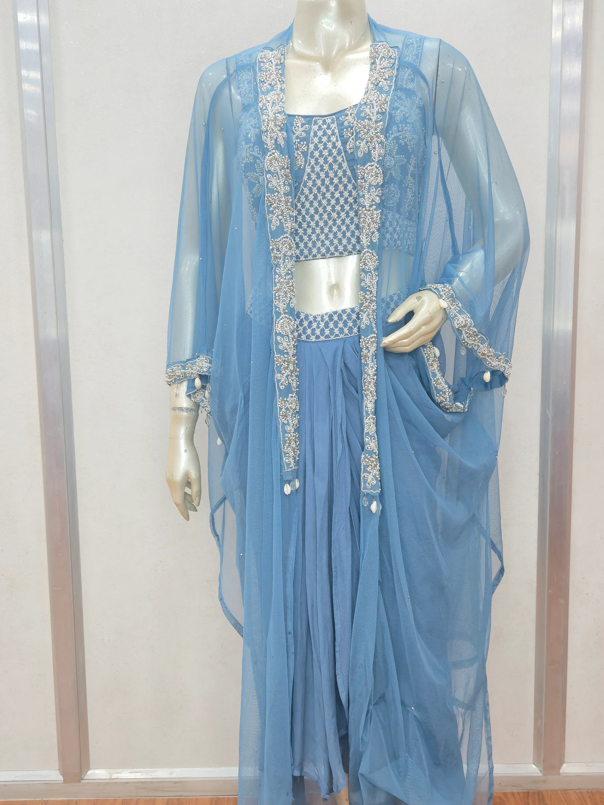 Azure Whisper Ensemble – Sheer Elegance in Sky Blue Layers - MishUUU