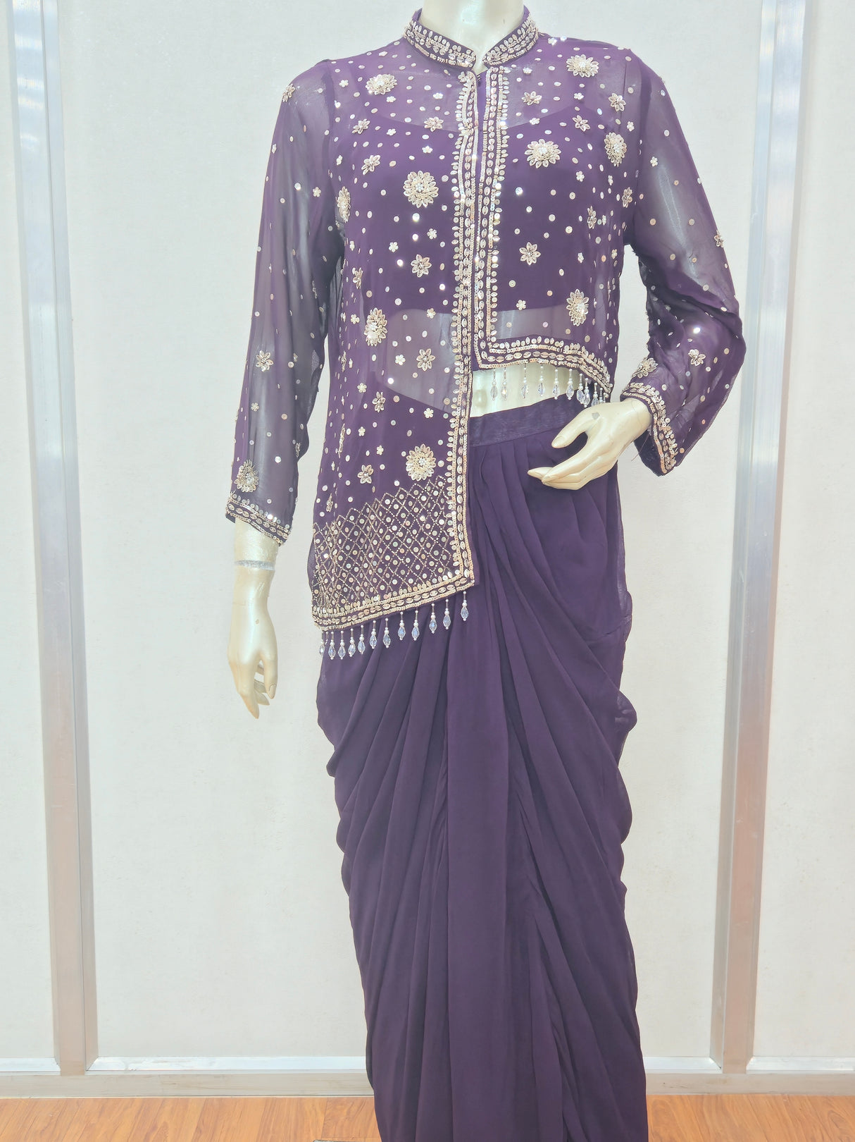 Midnight Constellation Drape Set – A Starlit Symphony in Royal Purple