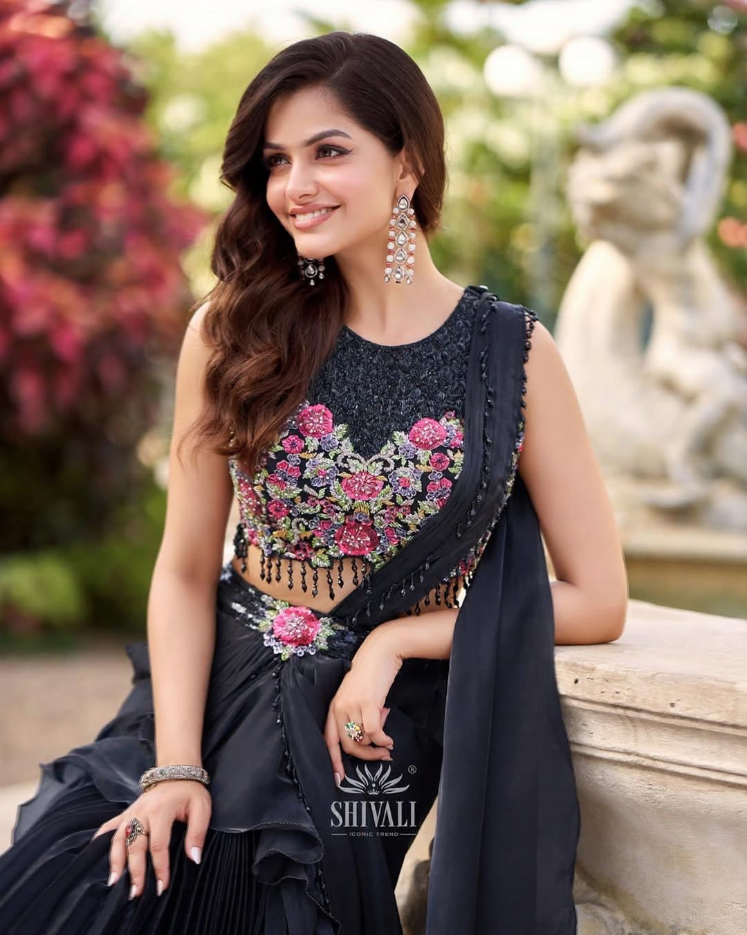 Black Floral Lehenga with Handcrafted Blouse