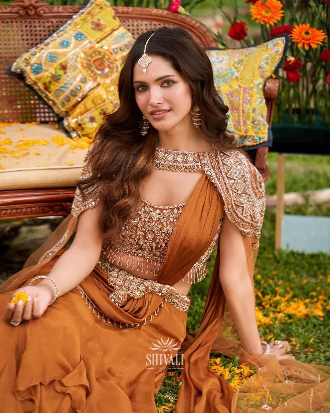 Copper Gold Ruffled Lehenga Set - MishUUU