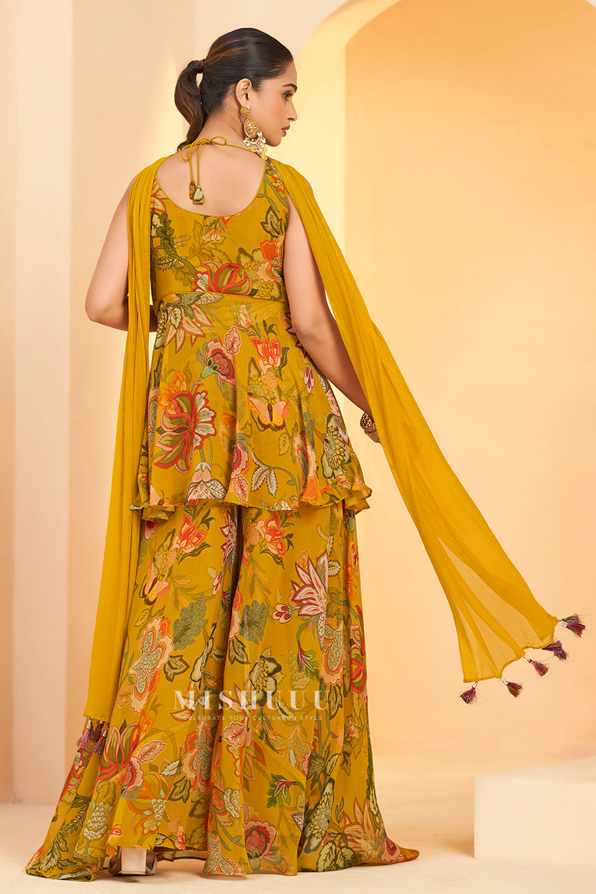 Mehfil Blossom Yellow Peplum Sharara Set