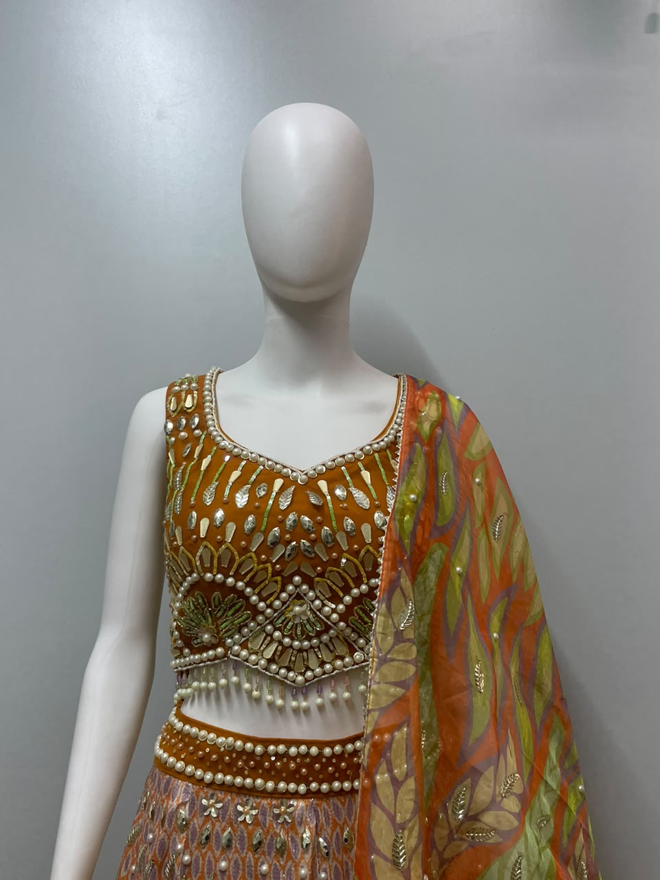 Amber Lotus Mirror Lehenga Couture Set