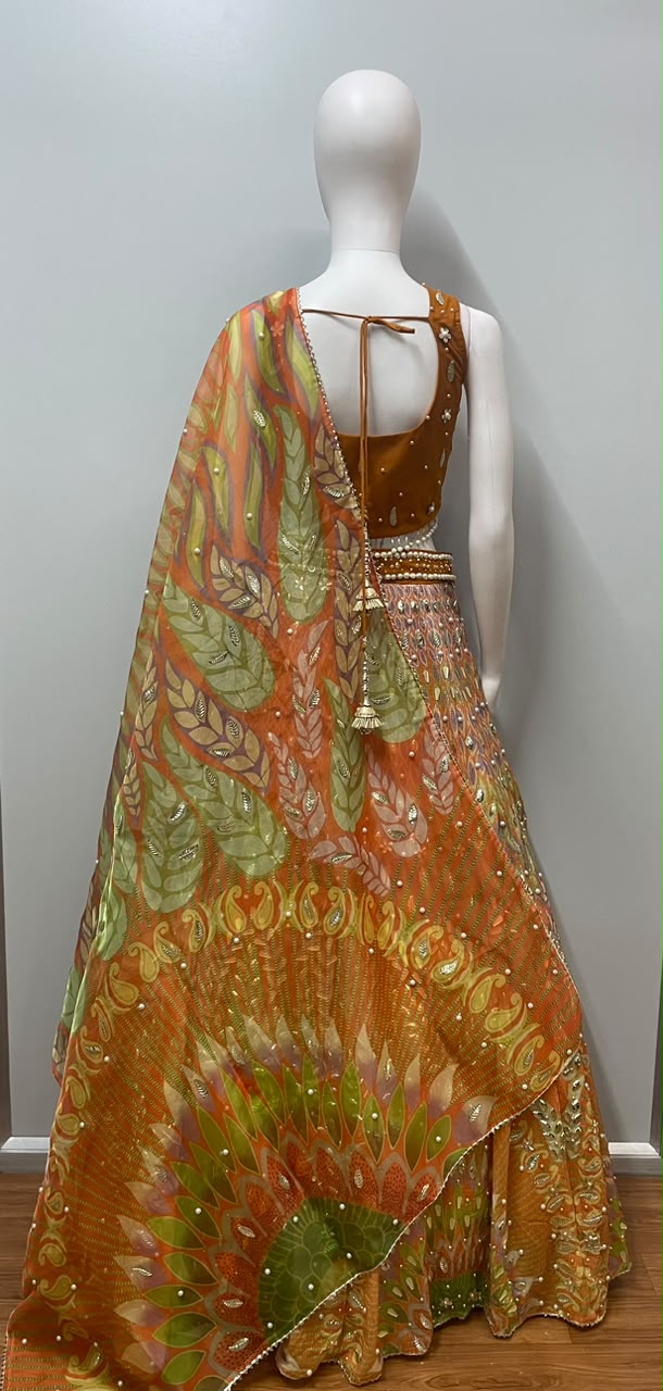 Amber Lotus Mirror Lehenga Couture Set