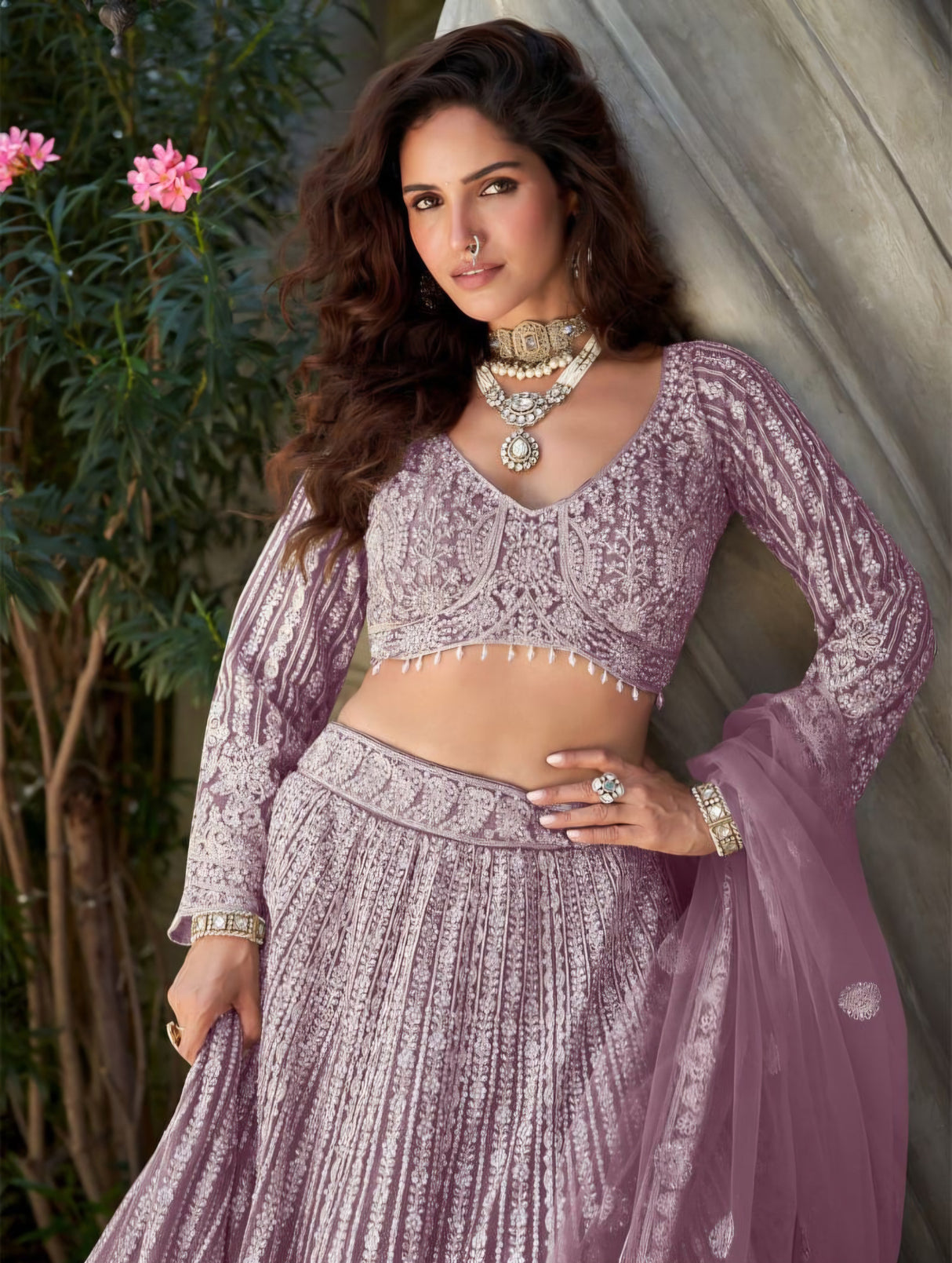 Mauve Embroidered Luxe Lehenga Set