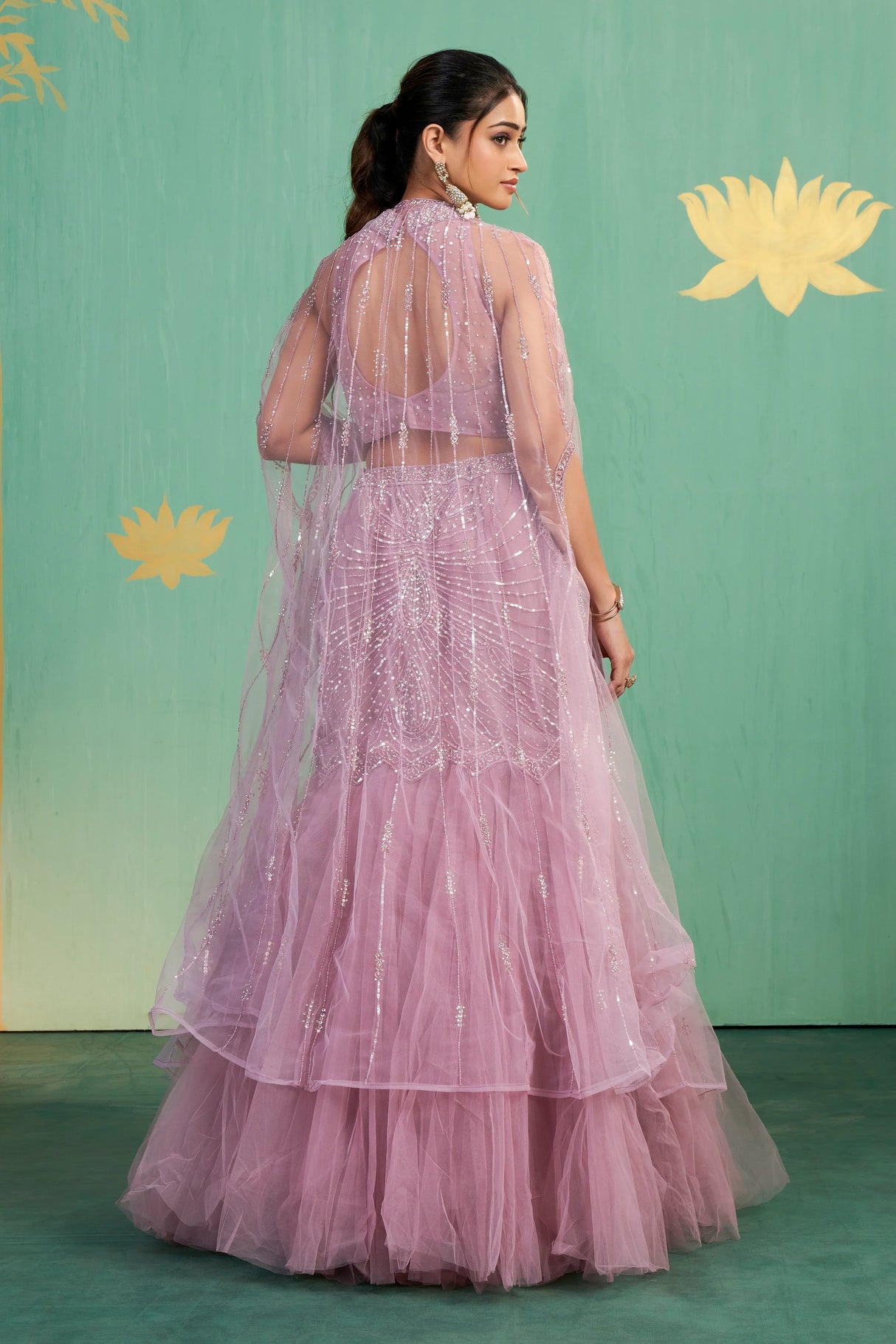 Lilac Sequin Mermaid Lehenga Set – Contemporary Glamour with Ethereal Detailing - MishUUU