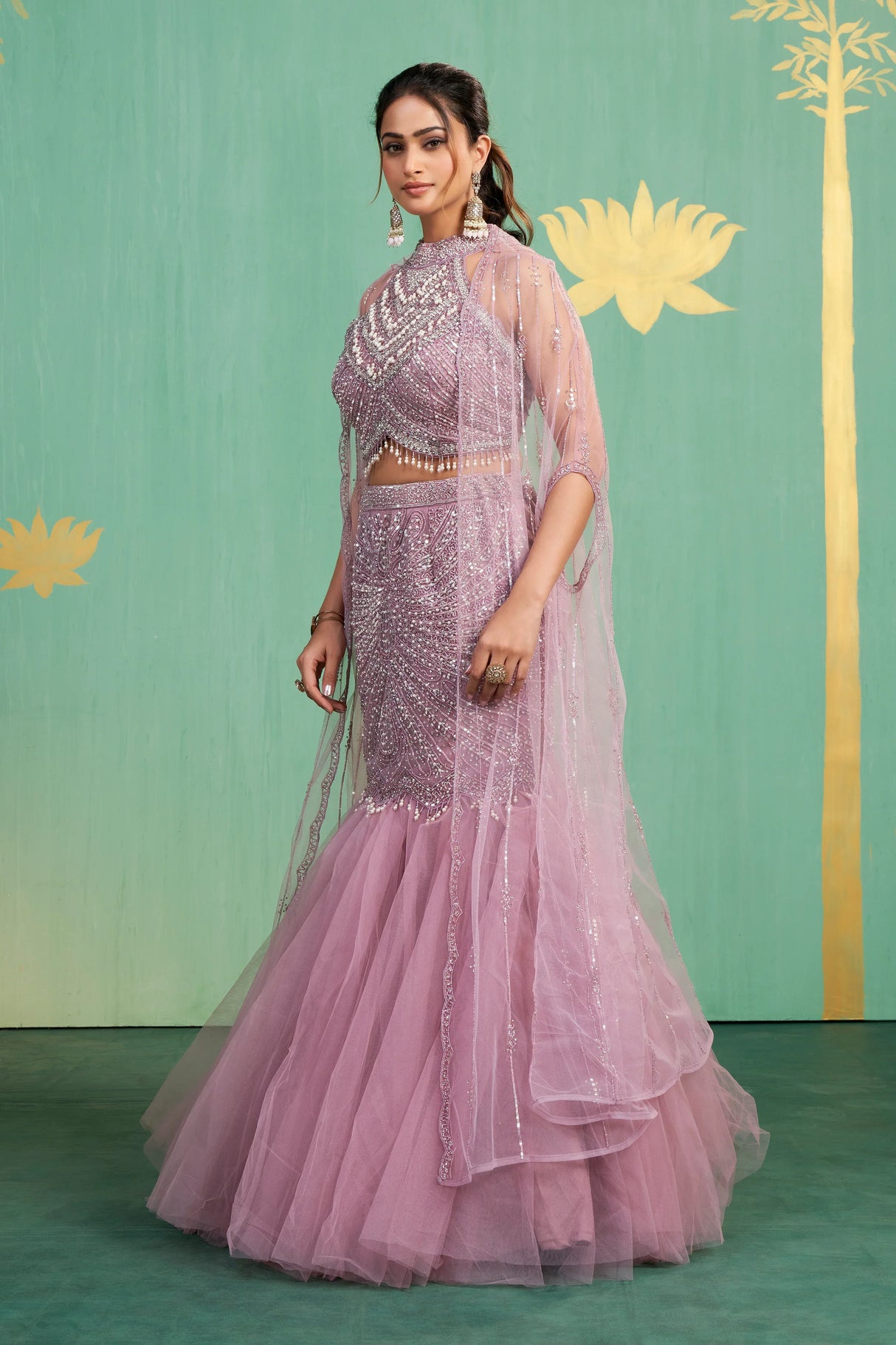 Lilac Sequin Mermaid Lehenga Set – Contemporary Glamour with Ethereal Detailing - MishUUU