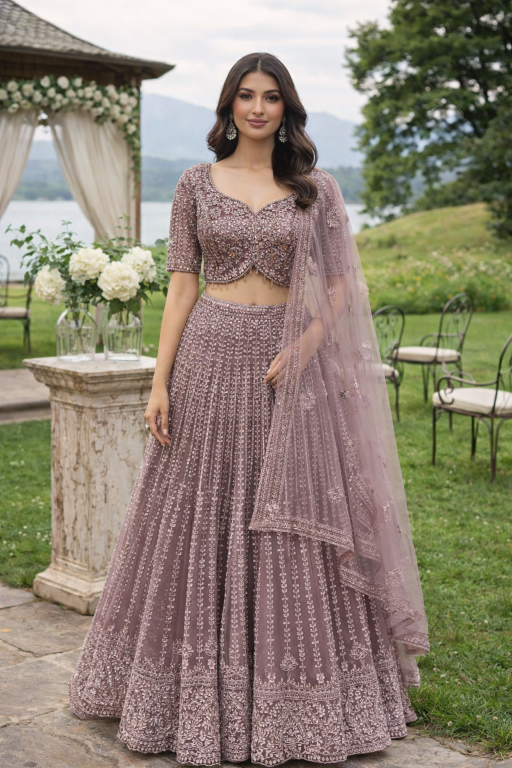 Mauve Embroidered Lehenga Dupatta Set