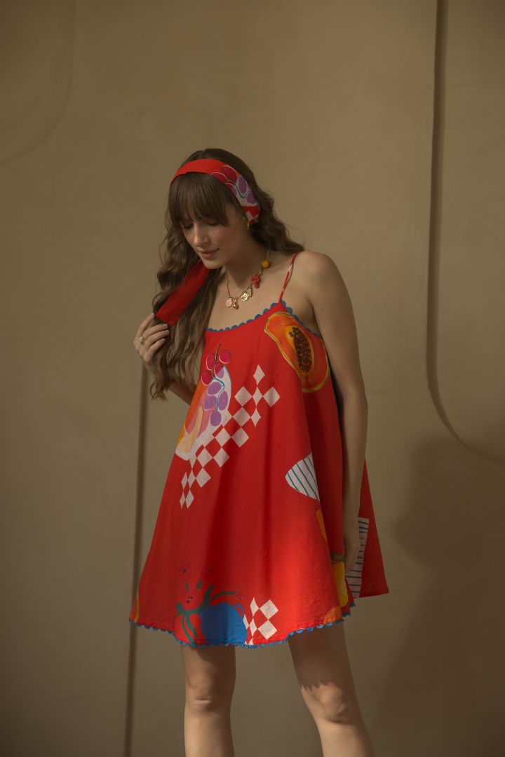 Red Printed A-Line Summer Mini Dress