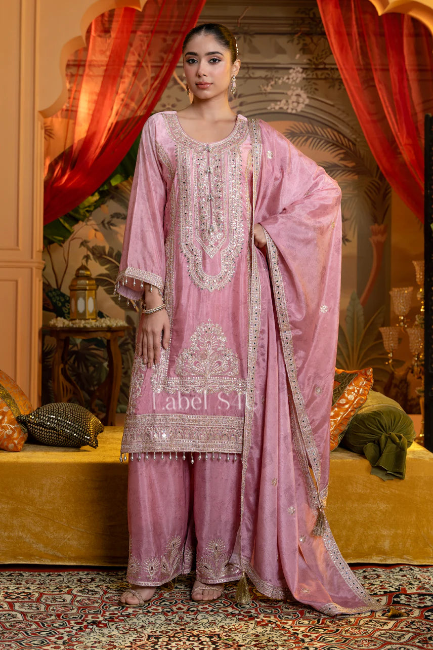 Pink Straight Kurta Palazzo with Dupatta | Label S4U