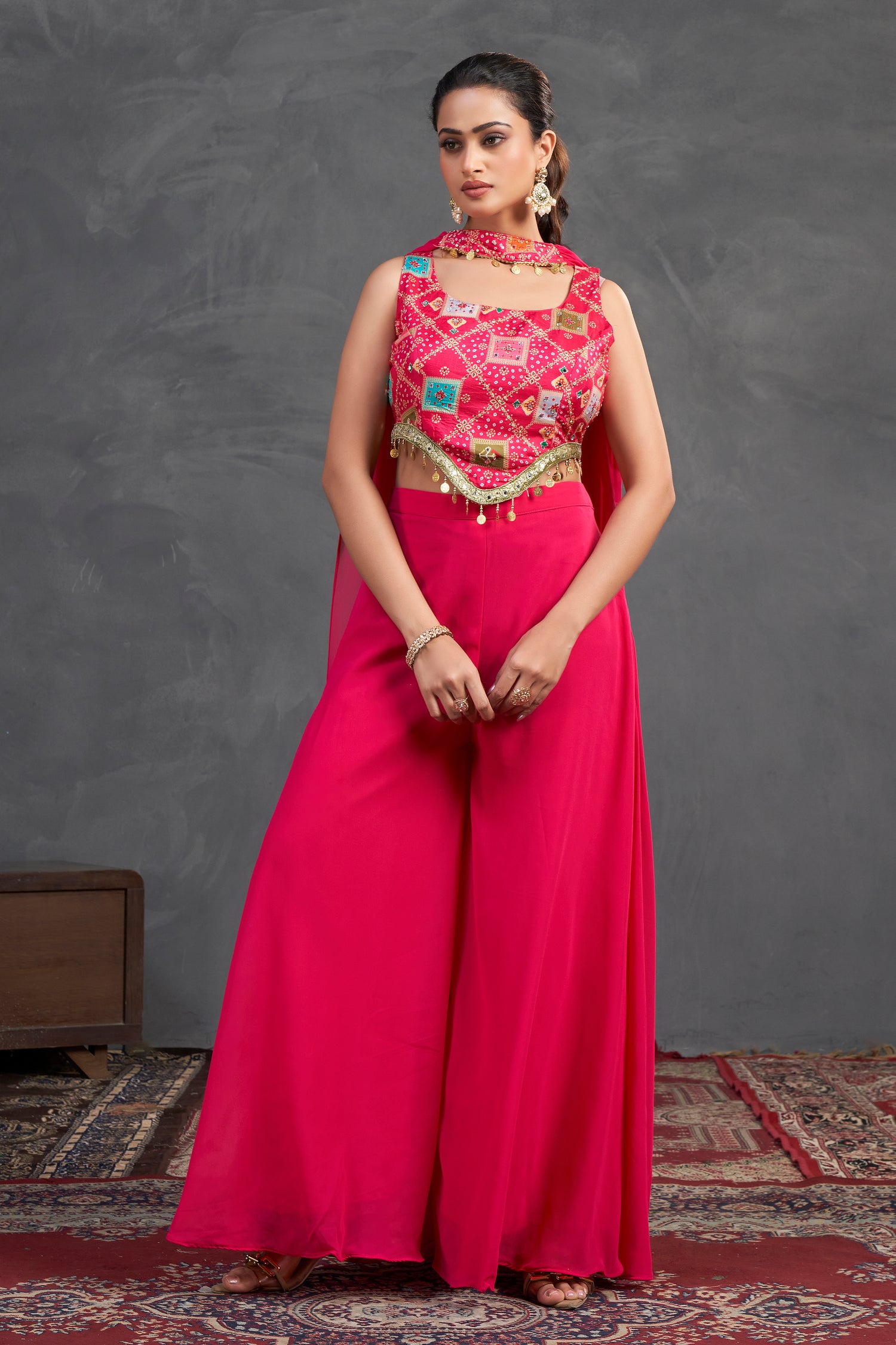 Fuchsia Mirror Work Co-Ord Set – Vibrant Energy Meets Contemporary Craft
