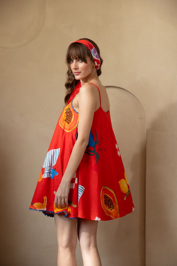 Red Printed A-Line Summer Mini Dress