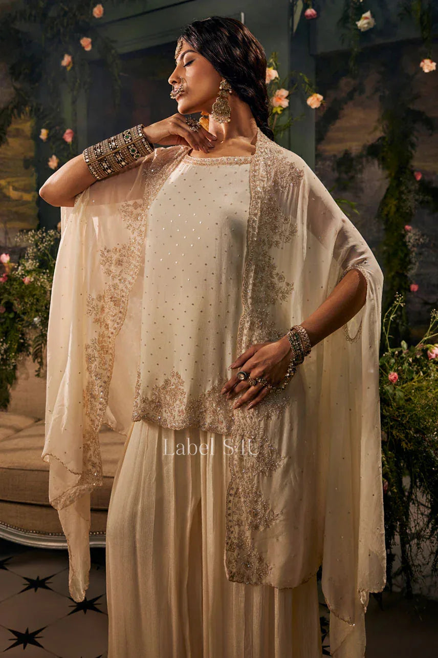 Regal Ivory Embellished Cape Ensemble - MishUUU
