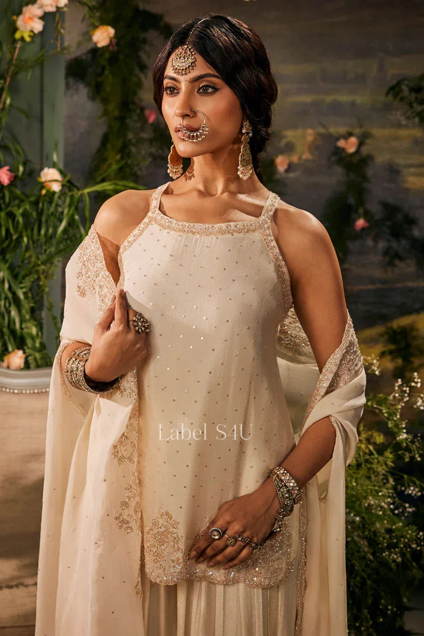 Regal Ivory Embellished Cape Ensemble - MishUUU