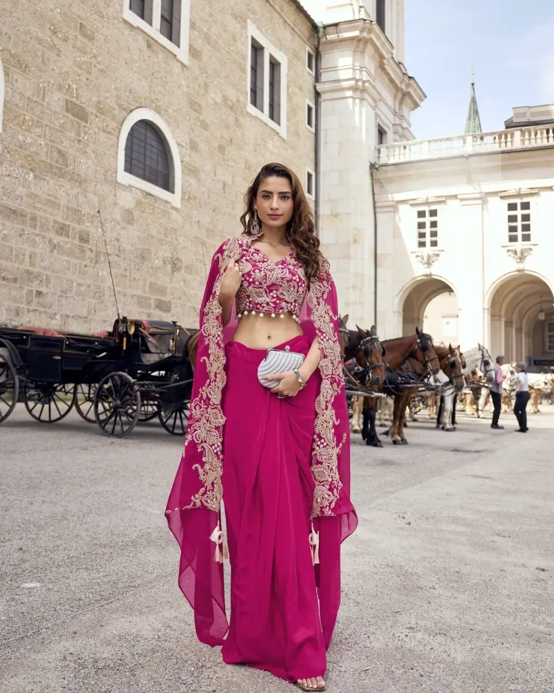 Magenta Pre-Draped skirt Set - MishUUU