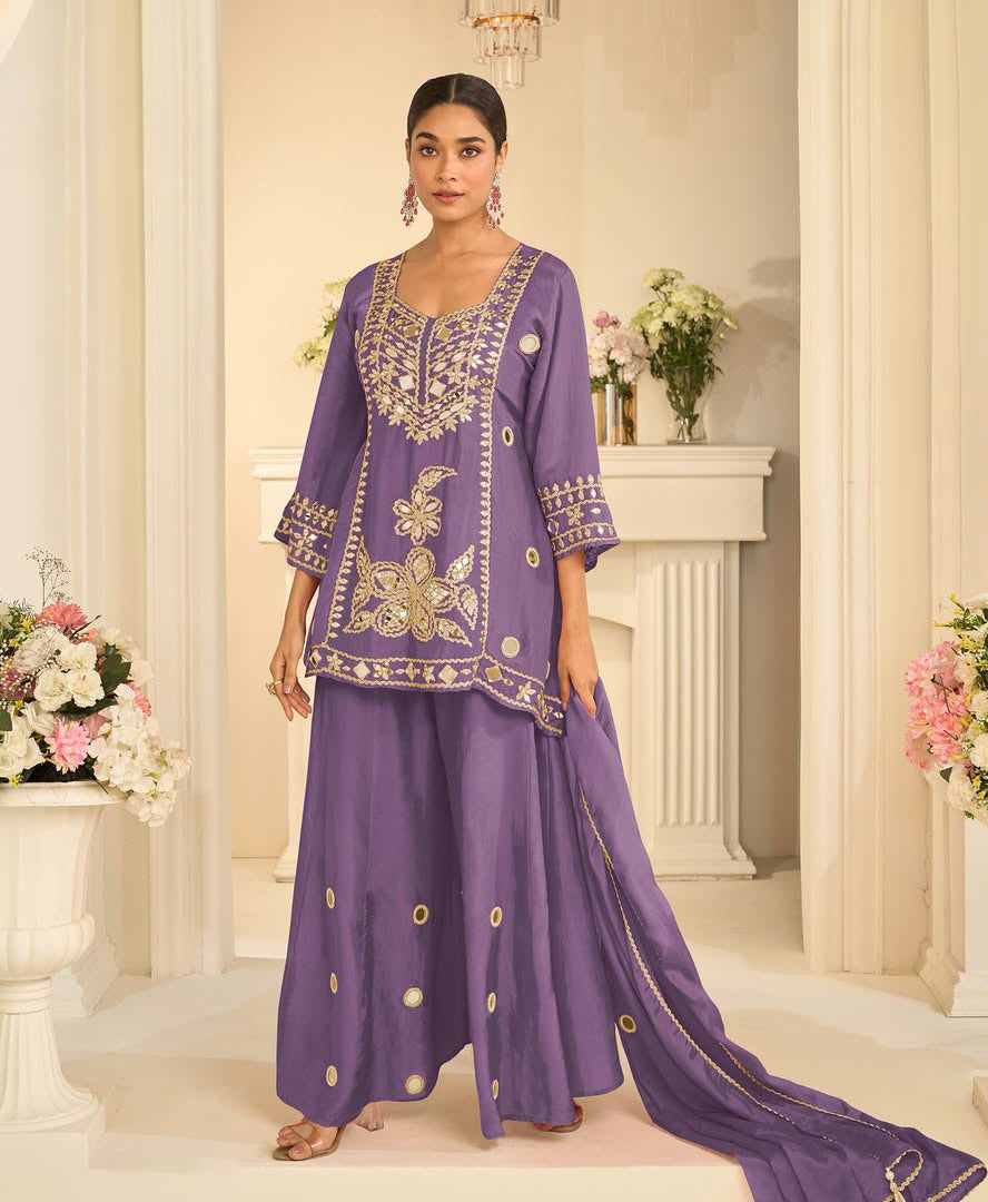 Lavender Gold Mirror Sharara Luxe Set