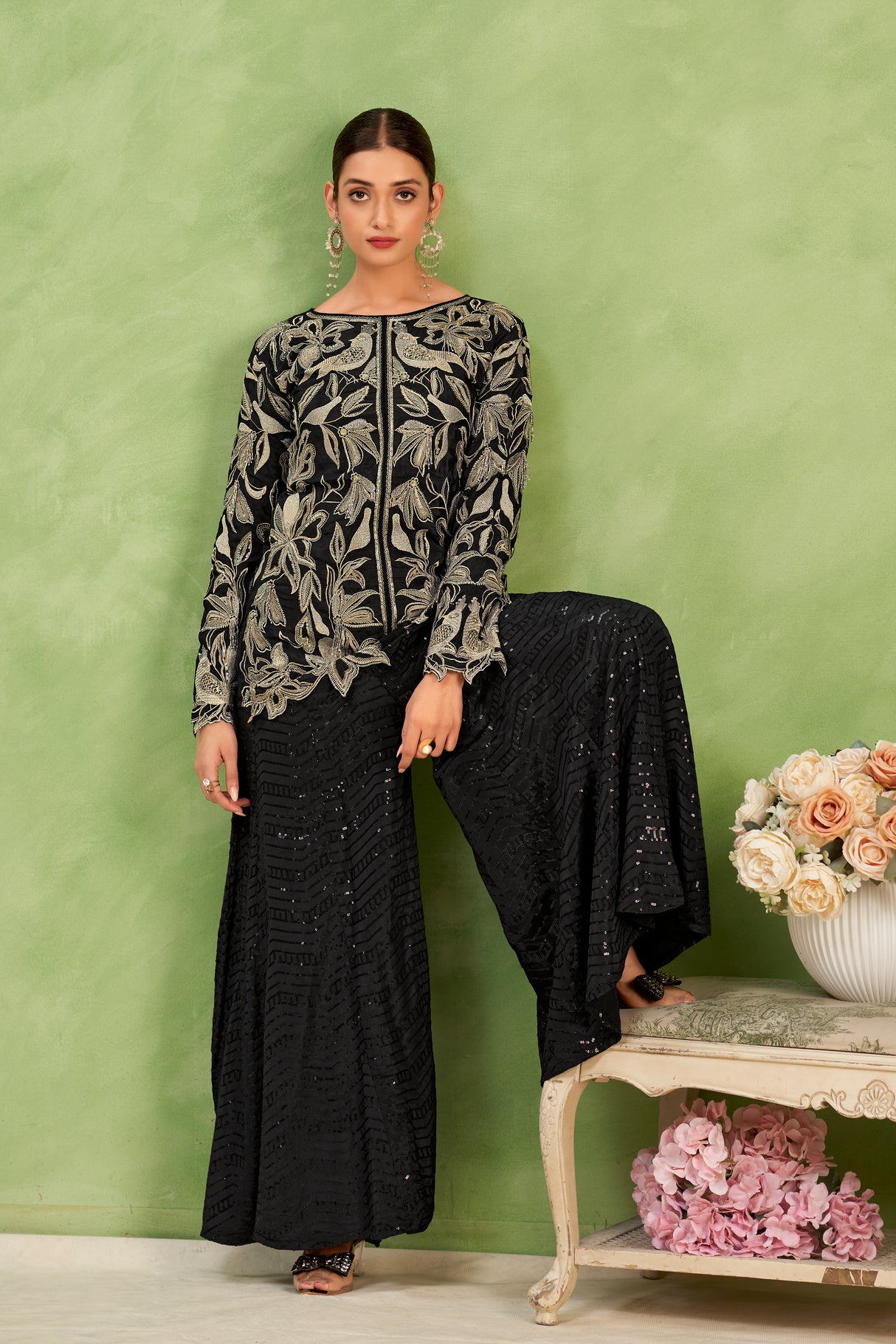 Black Embroidered Top Outfit |Label S4U