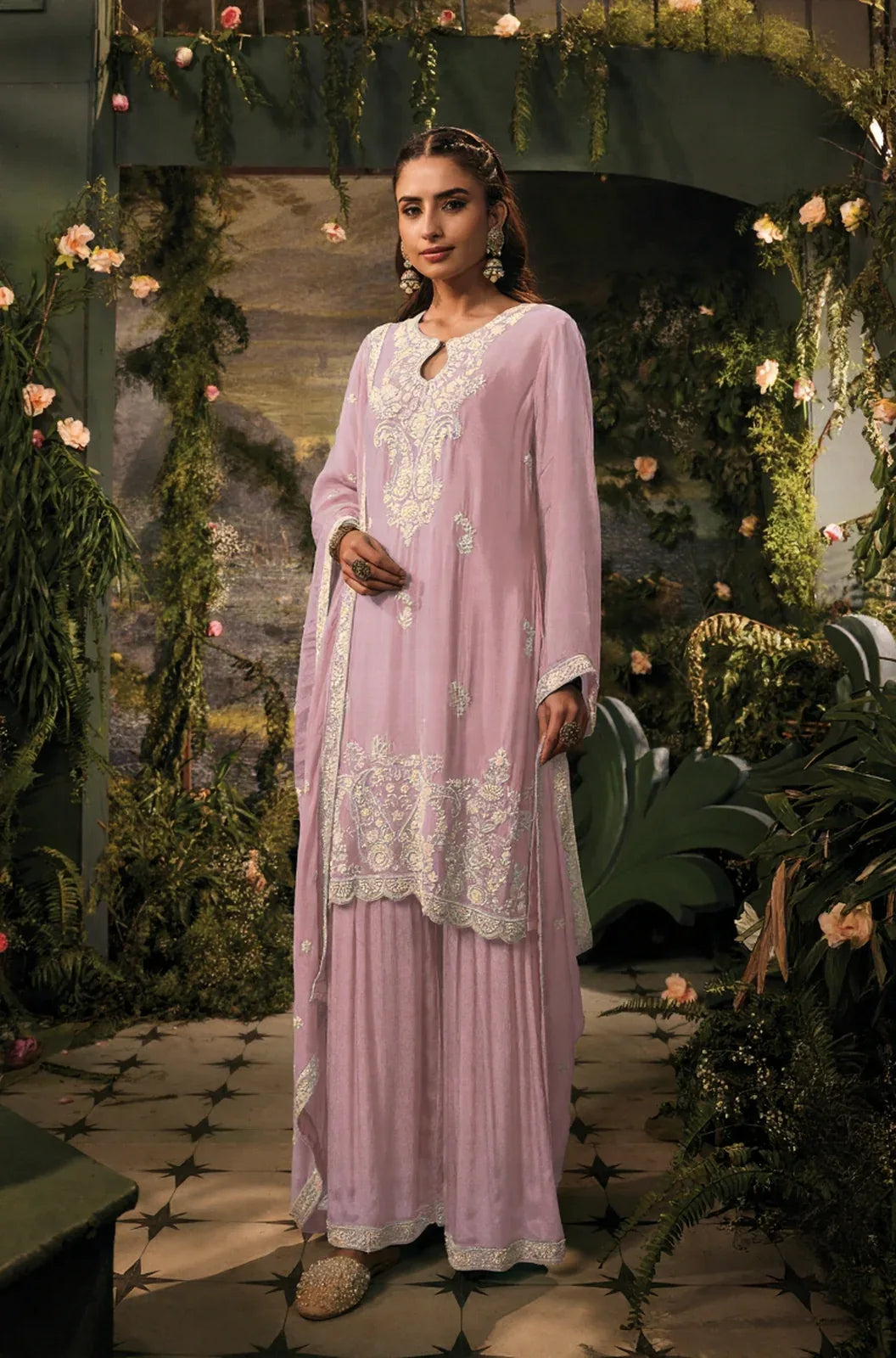 Lilac Mehr Embroidered Sharara Set - MishUUU