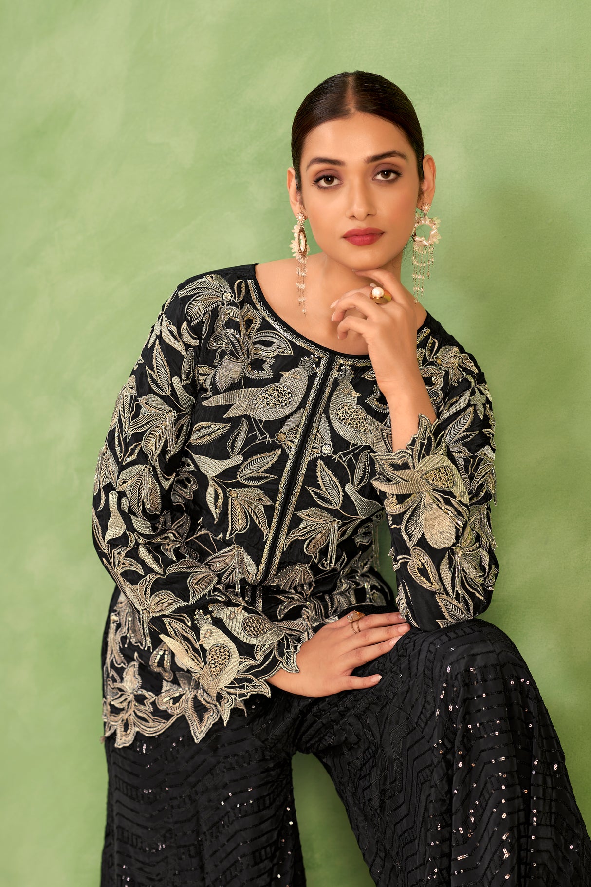 Black Embroidered Top Outfit |Label S4U