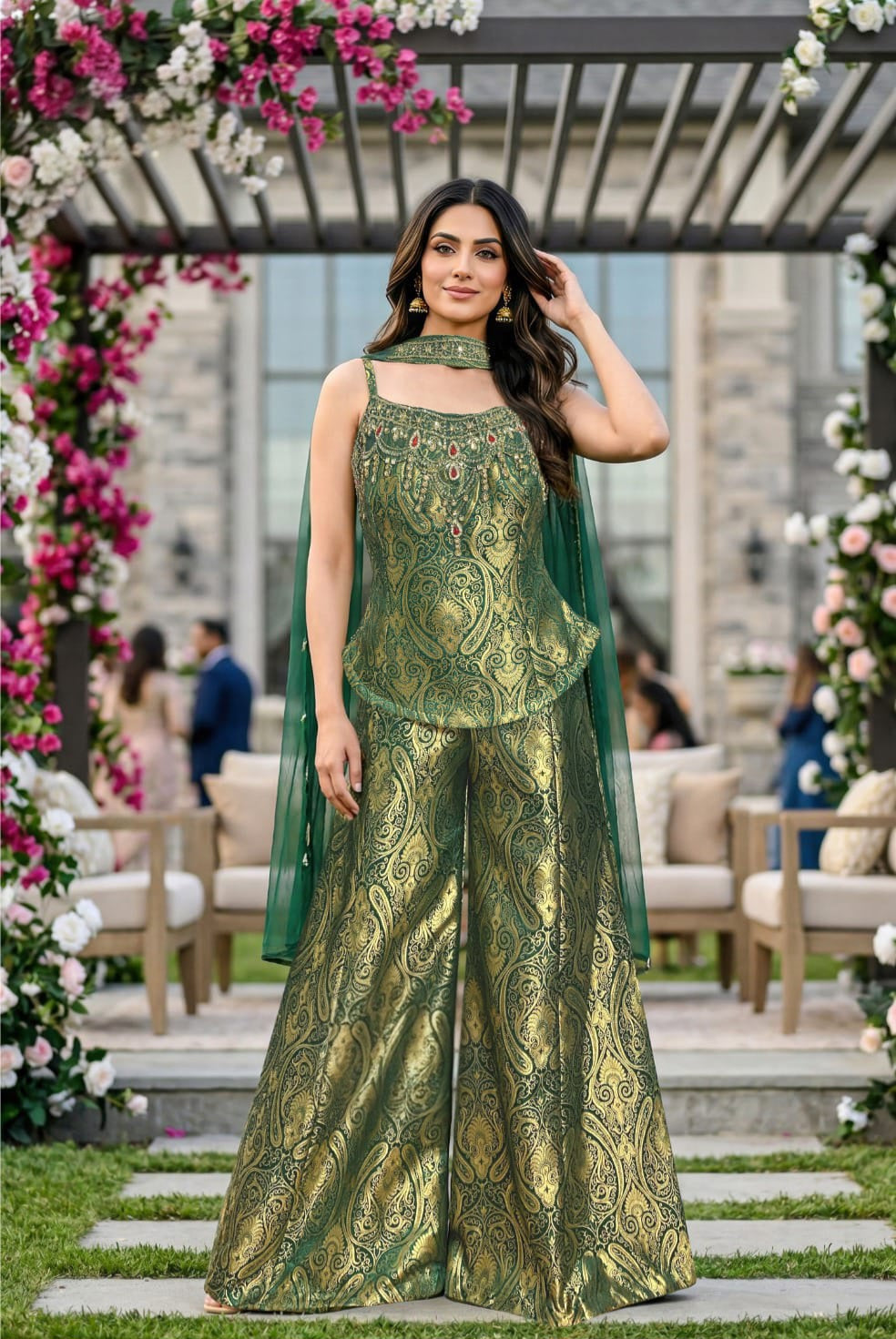 Emerald Gold Regal Sharara Set