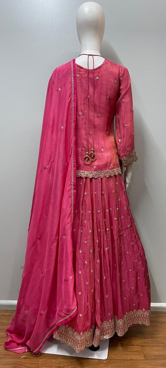 Rani Pink Gold Embroidered Lehenga Set