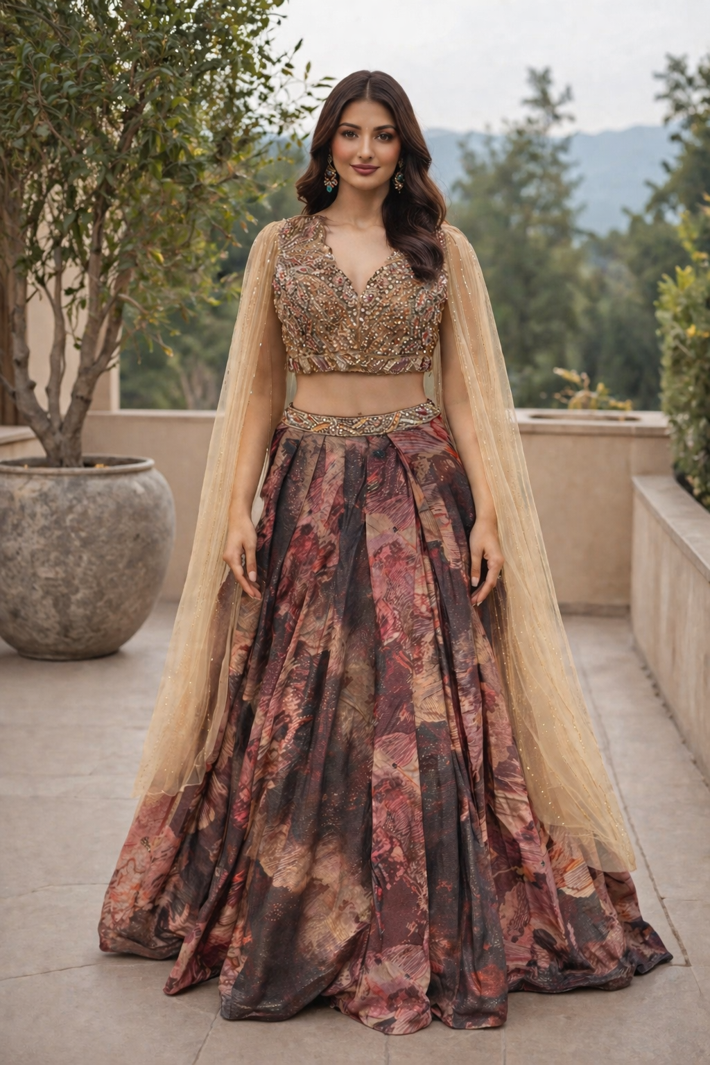 Rustic Bloom Printed Lehenga Cape Set