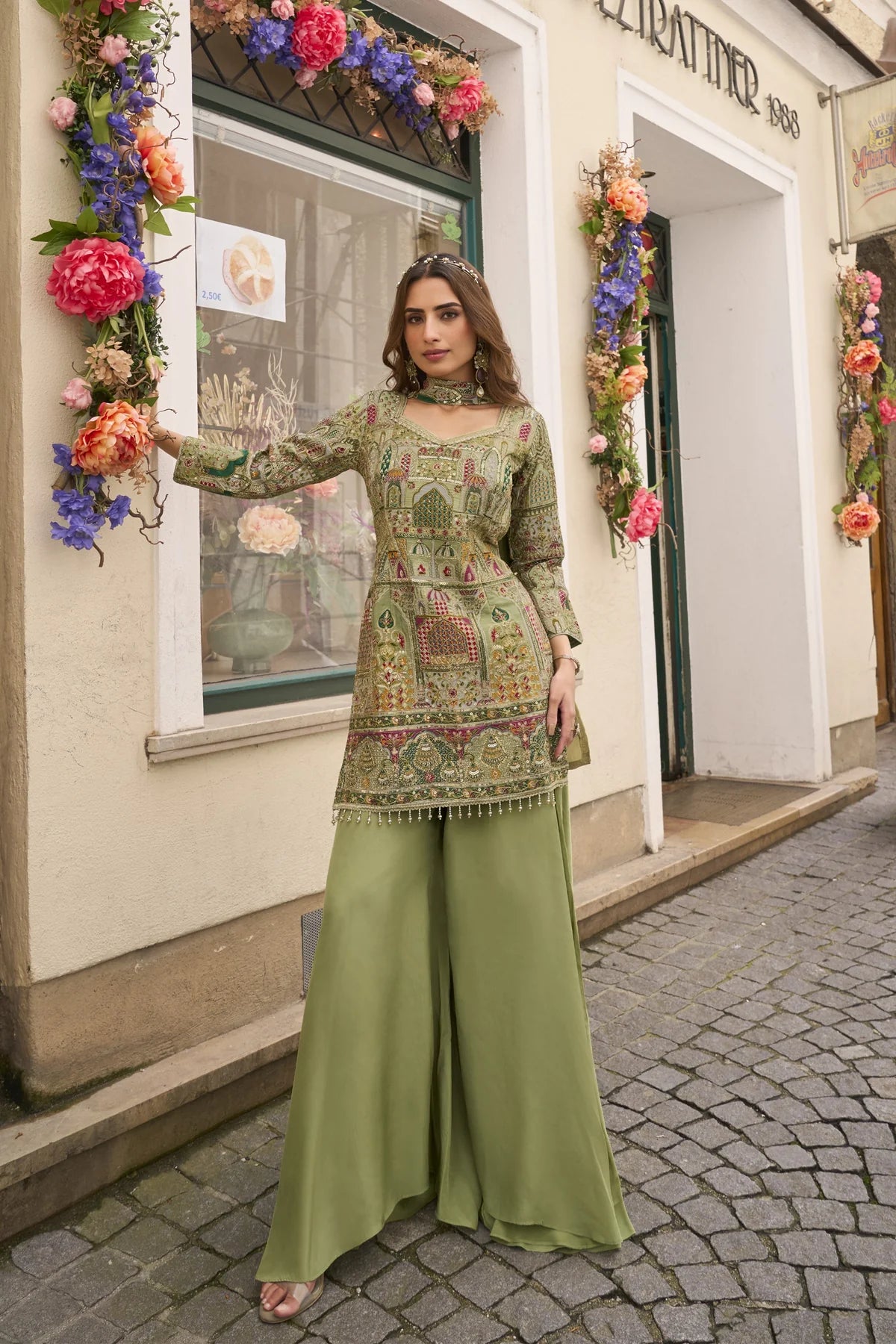 Olive Green Palazzo Kurti Set