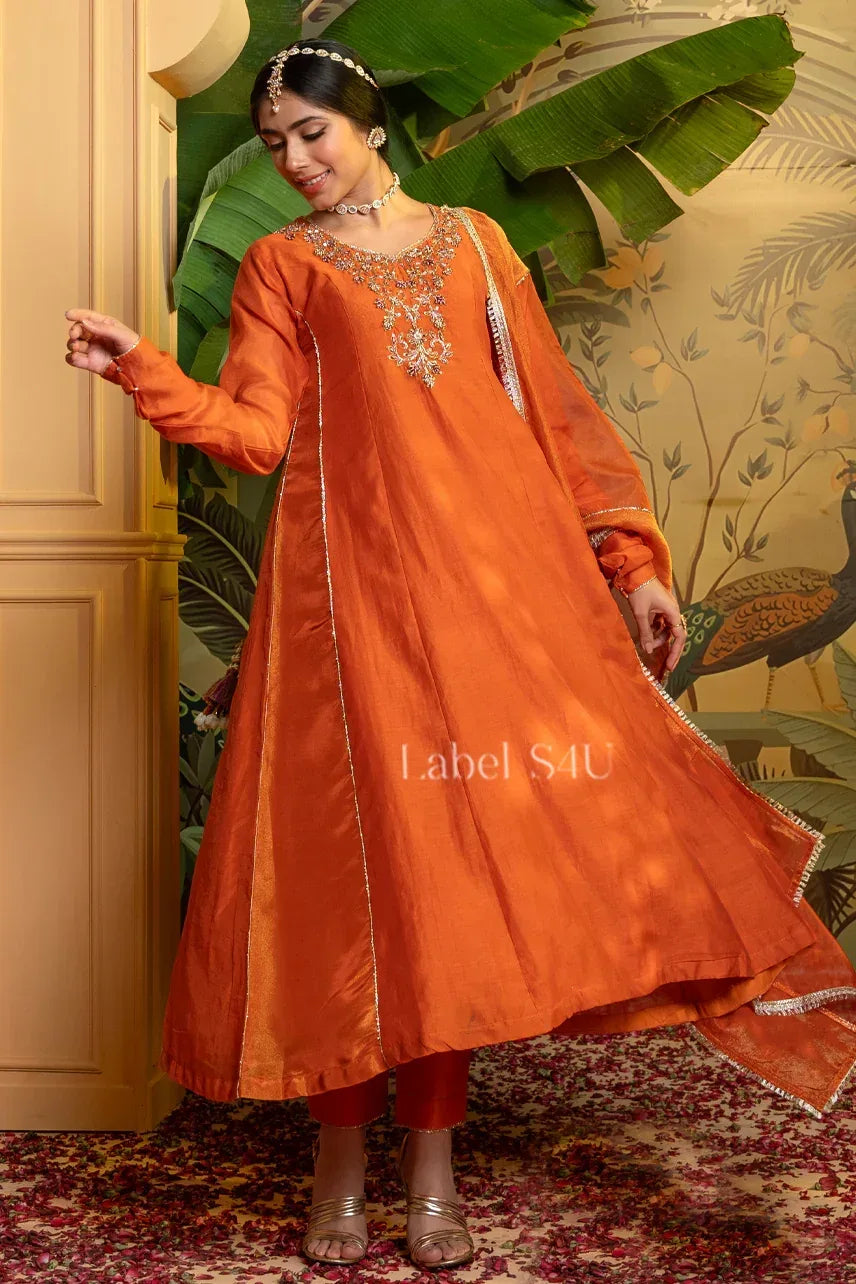 Copper Anarkali Suit Set | Label S4U - MishUUU