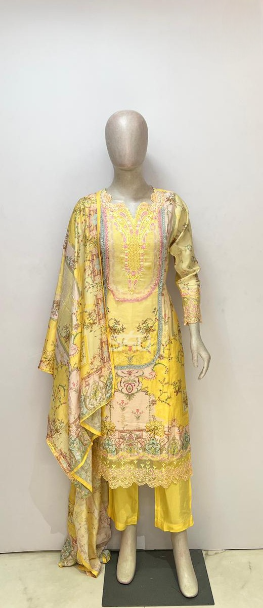 Yellow Printed Kurta Palazzo Set