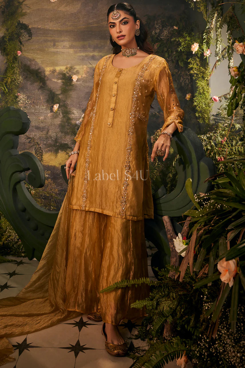 Mustard Gold Embroidered Luxe Sharara Set