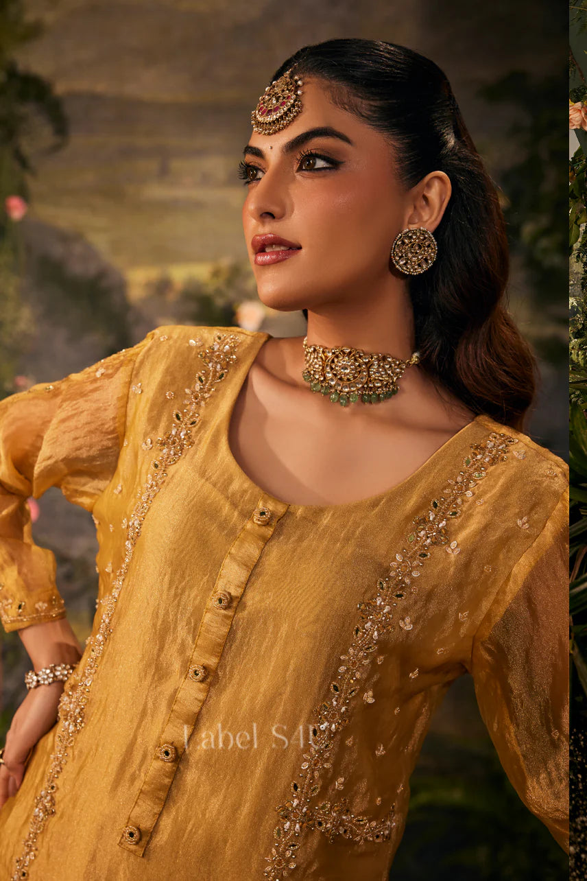 Mustard Gold Embroidered Luxe Sharara Set