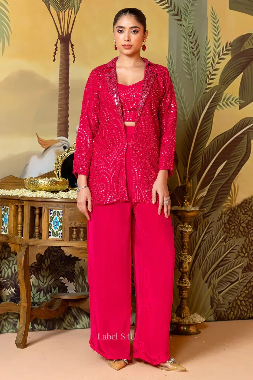 Ruby Red Mirror Work Co-ord Set | Label S4U - MishUUU