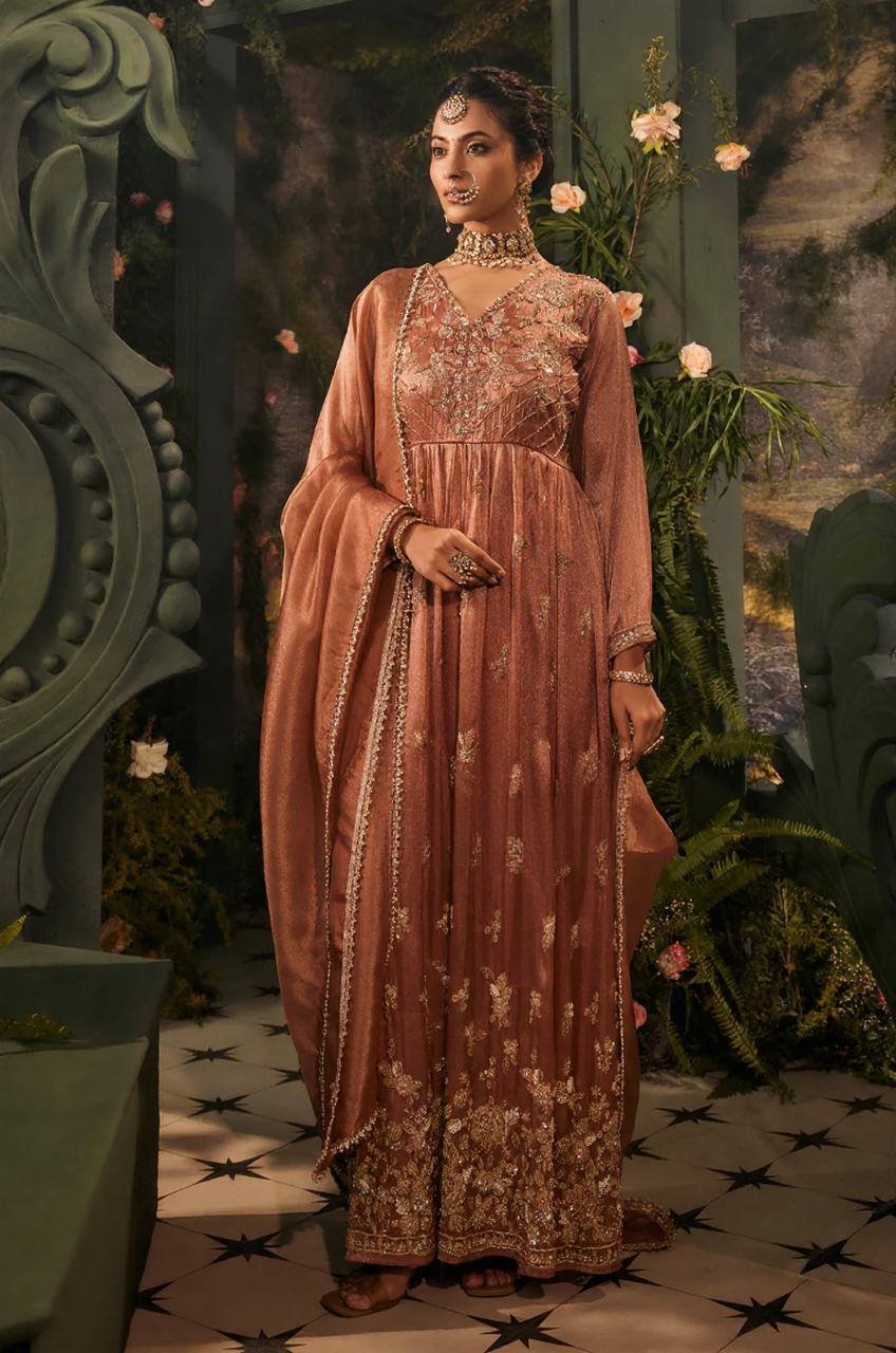 Copper Zariya Embroidered Anarkali Set