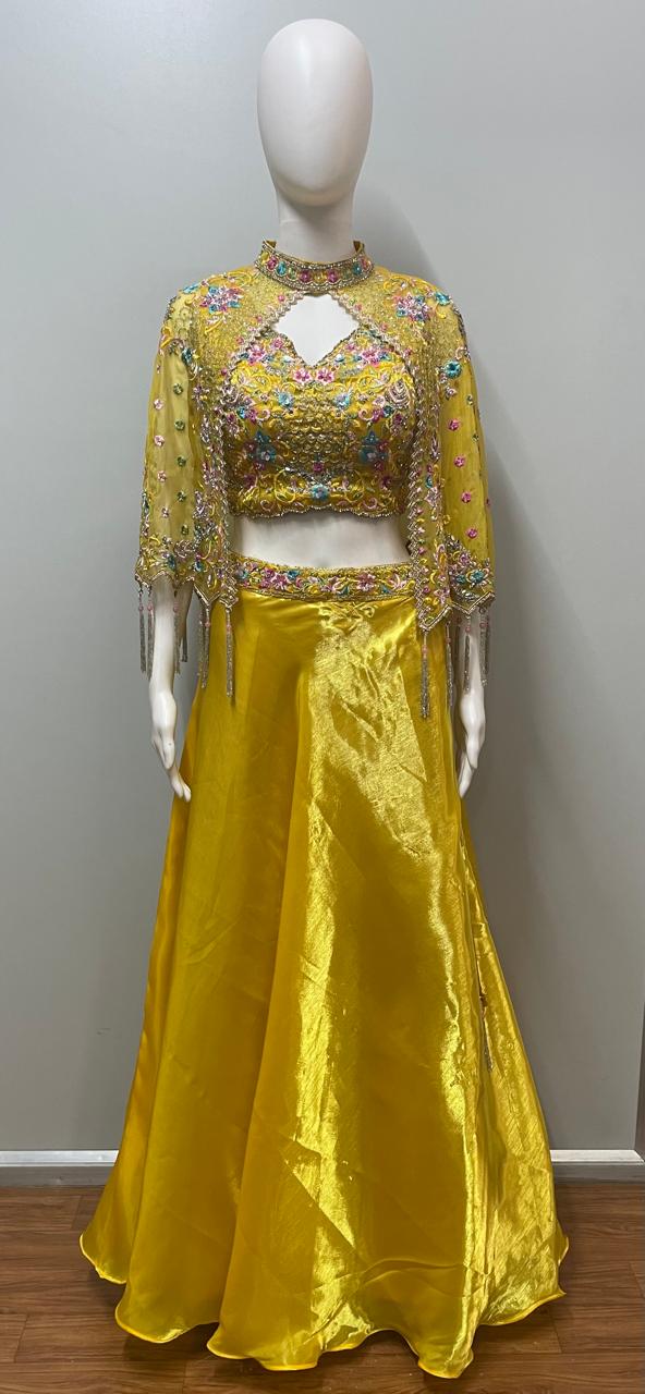 Mustard Bloom Embroidered Lehenga Couture Set