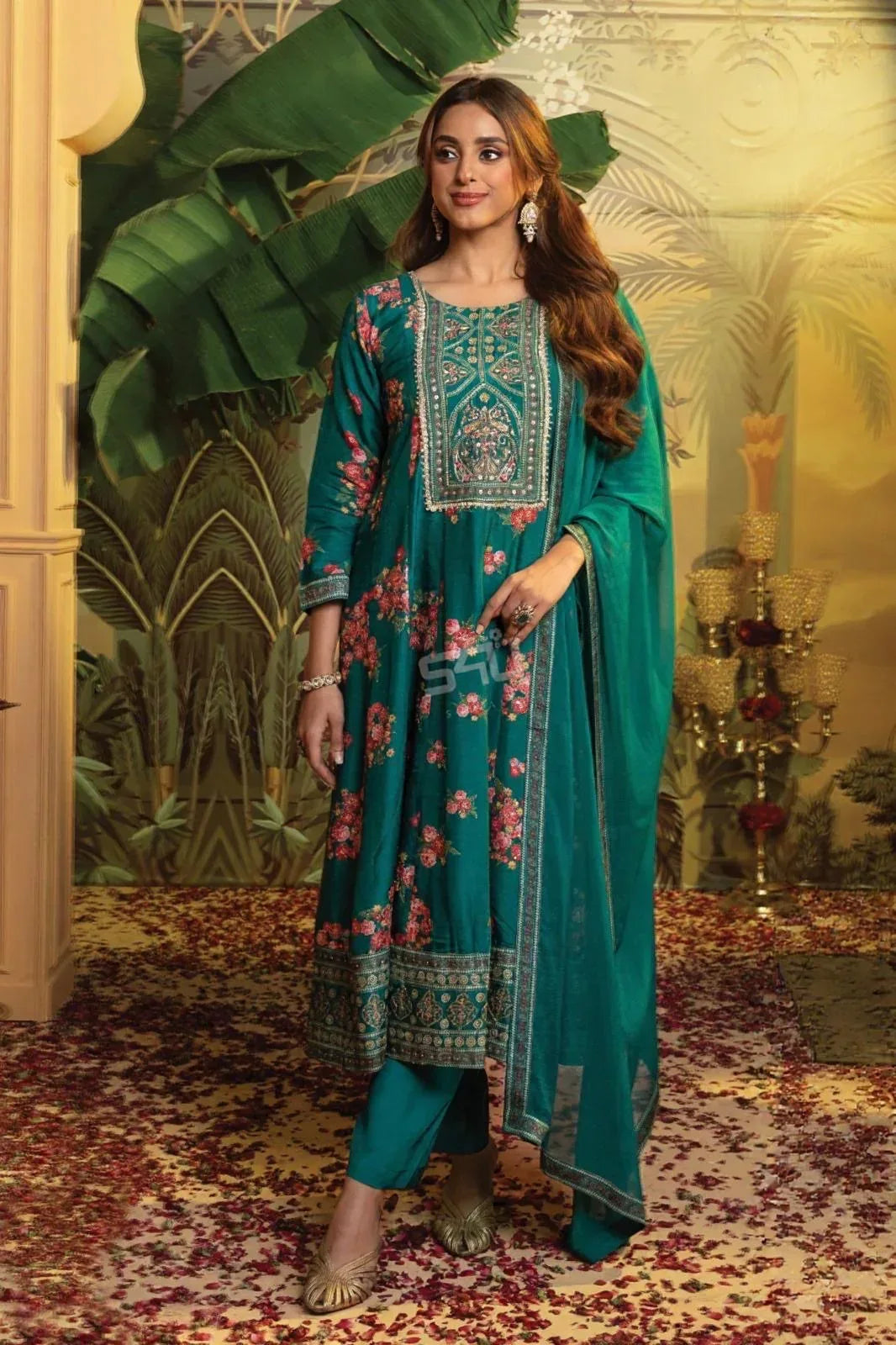 Teal Blue Floral Kurta Set | Label S4U - MishUUU