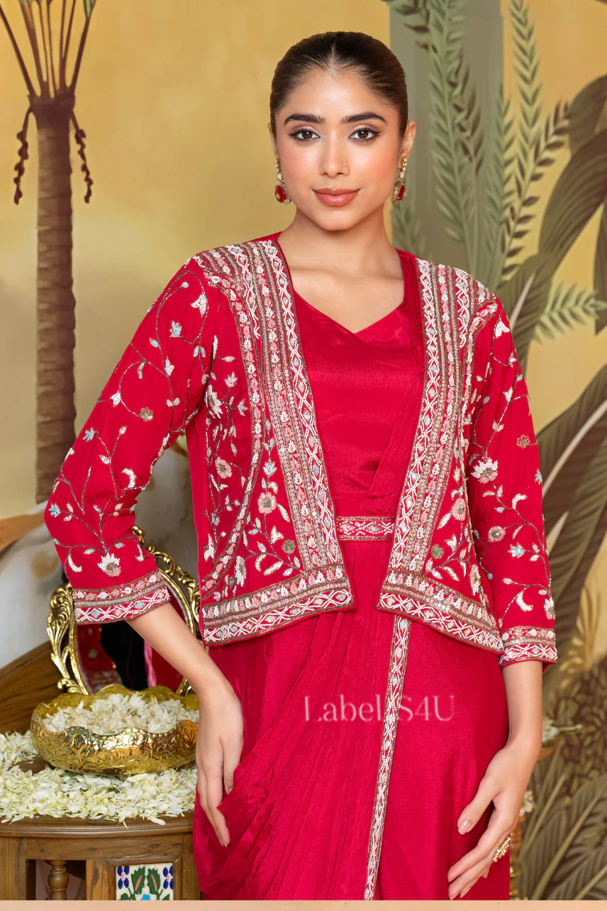 Pink Saree with Handcrafted Jacket | Label S4U