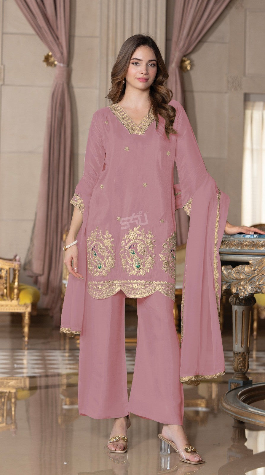Dusty Pink Kurta Palazzo Set