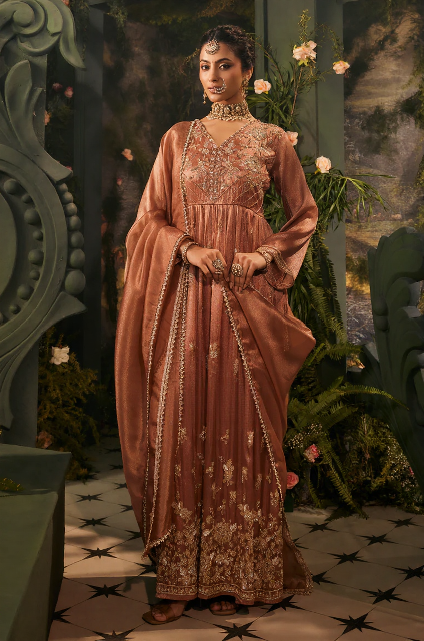 Copper Zariya Embroidered Anarkali Set